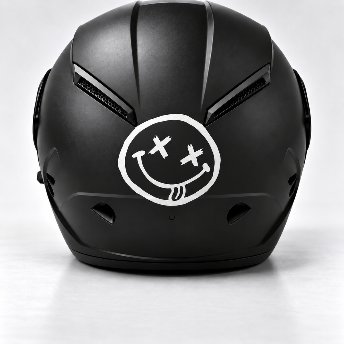 Notobyn smiley back helmet view — matching approved sticker