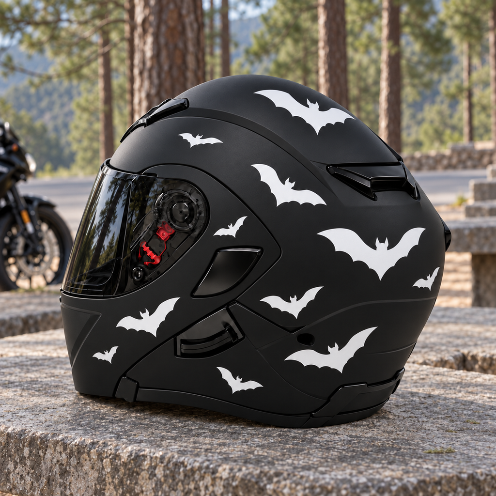 Bats Helmet Sticker Set — approved helmet-only lifestyle photograph
