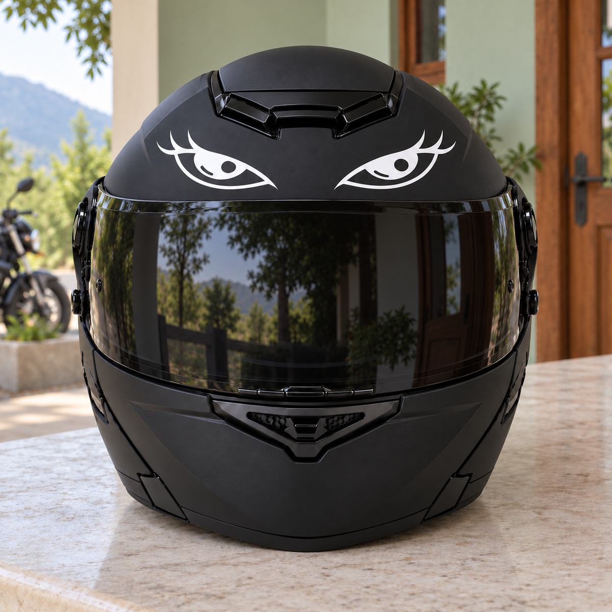 Eyes Helmet Sticker Set — approved helmet-only lifestyle photograph