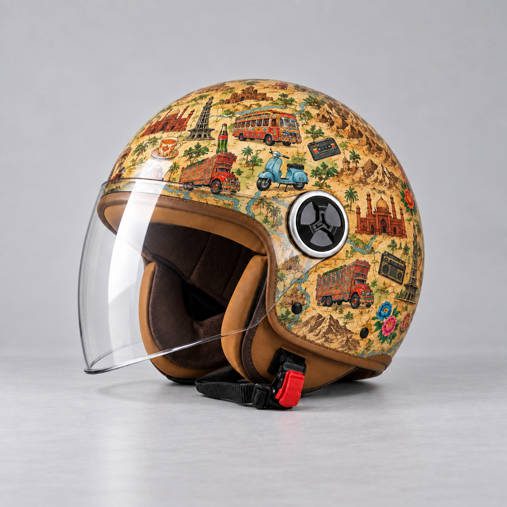 retro pakistan helmet wrap — studio preview