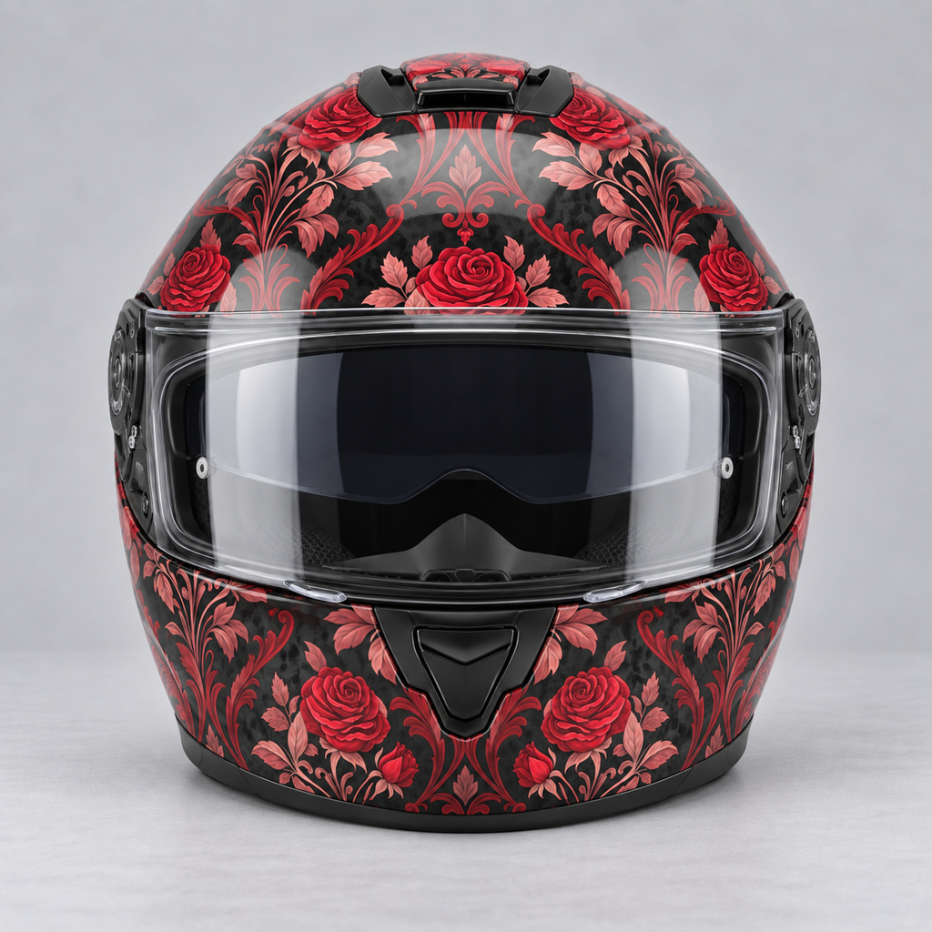 Rose Pattern helmet wrap — front view