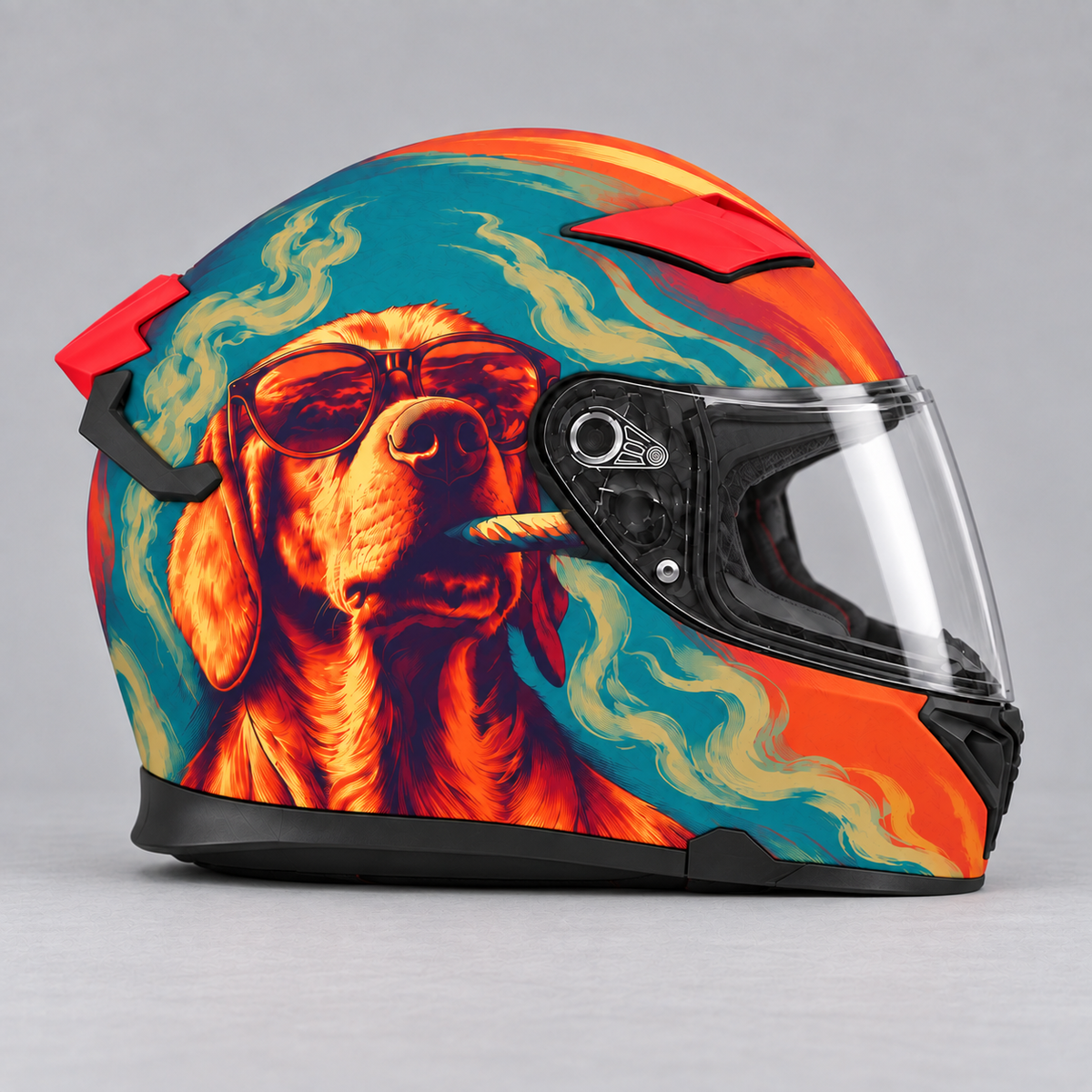 smoking dog helmet wrap — right view