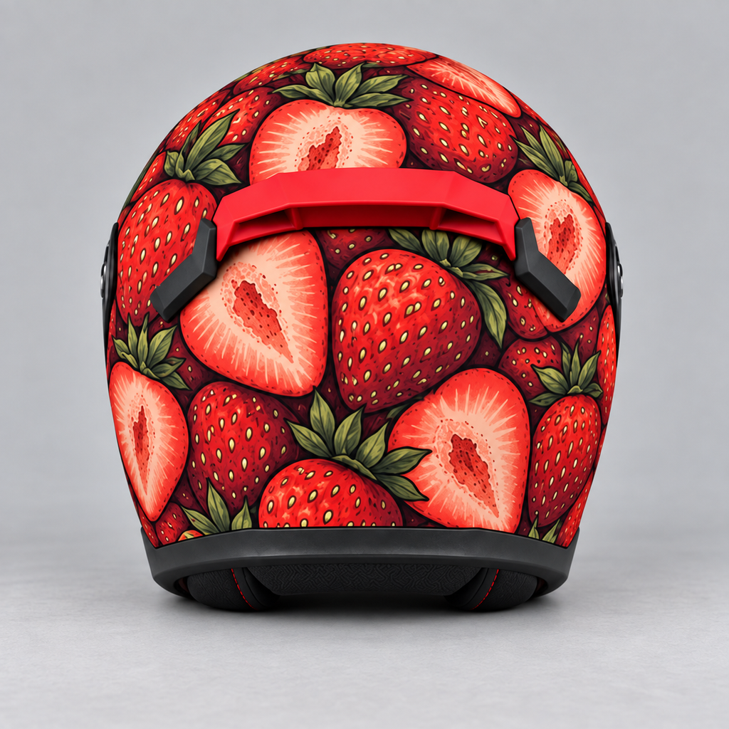 strawberries helmet wrap — back view