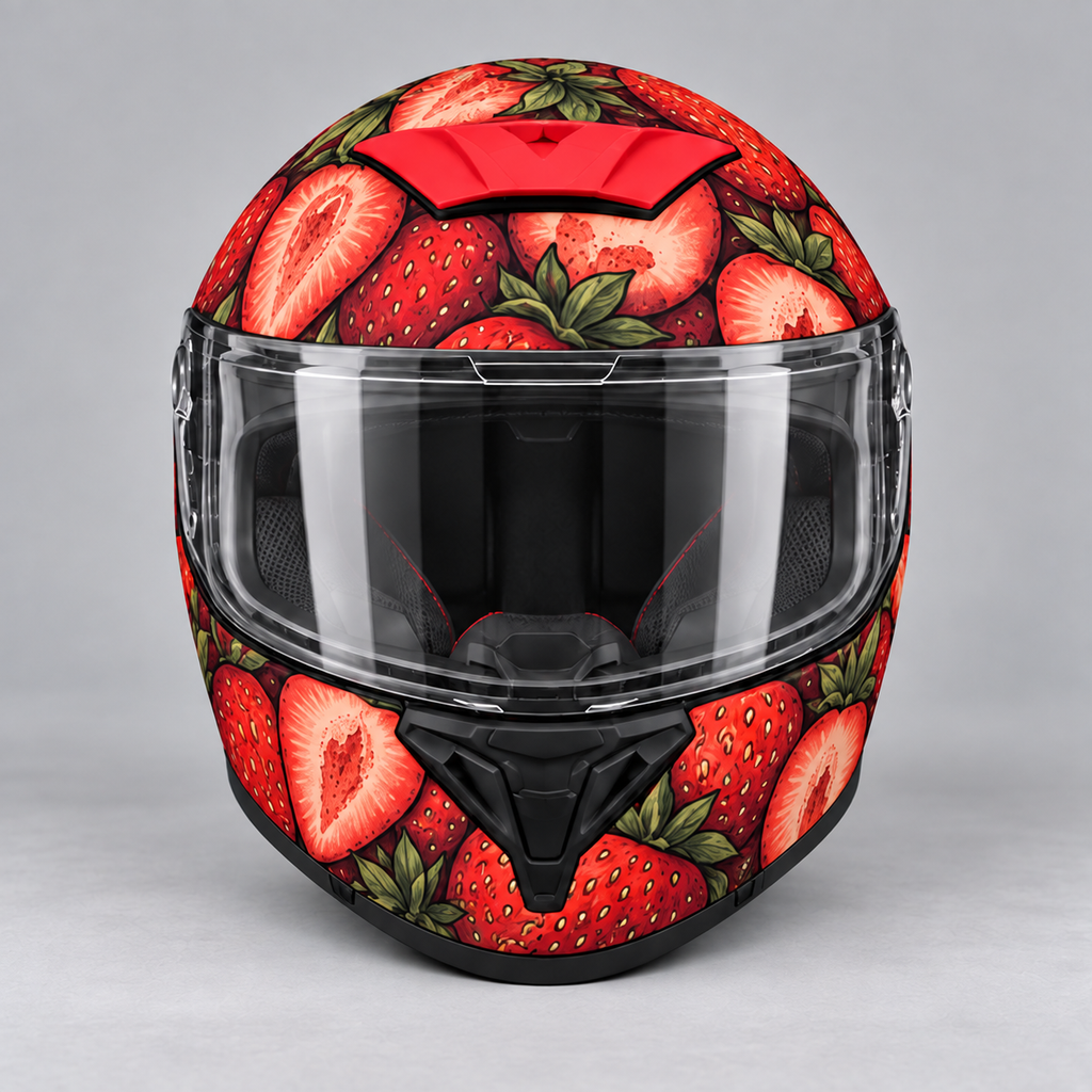 strawberries helmet wrap — front view