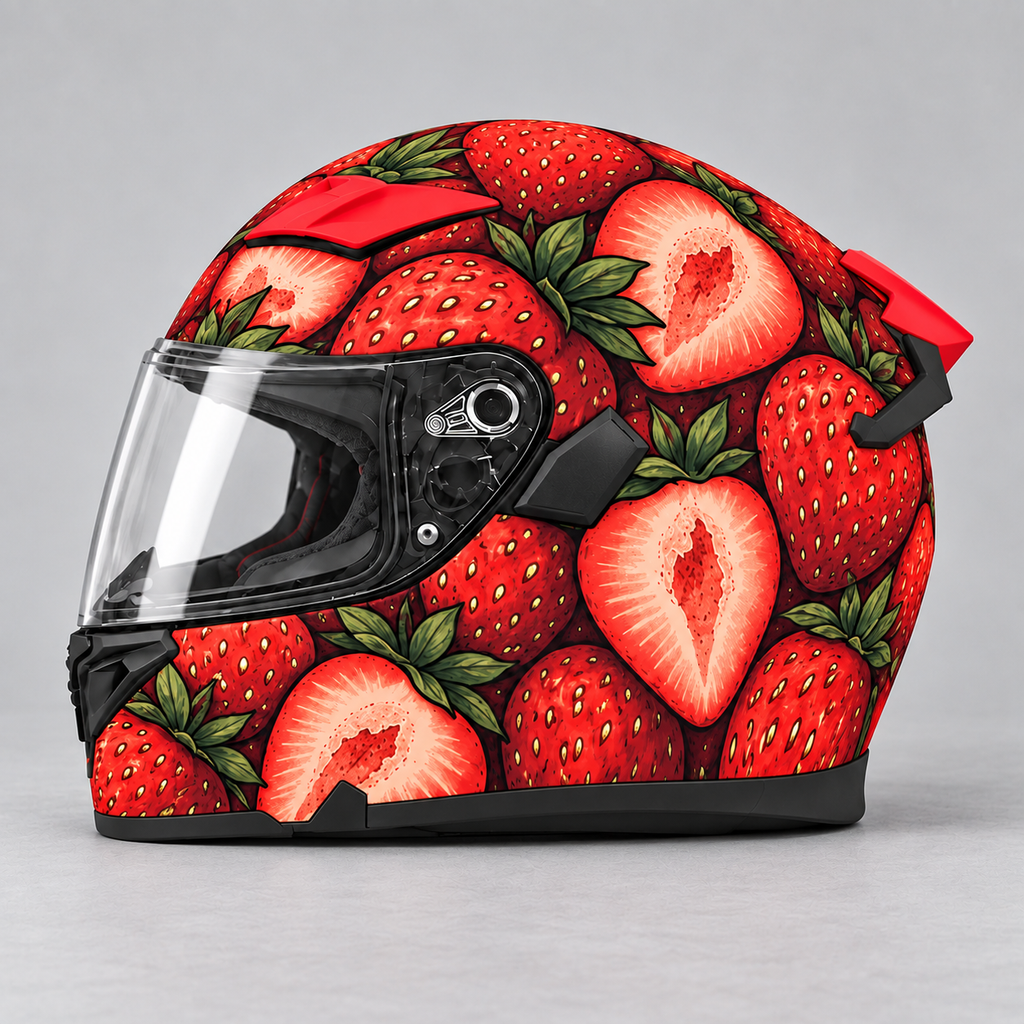 strawberries helmet wrap — left view