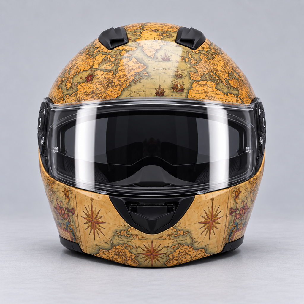 Treasure Map helmet wrap — front view