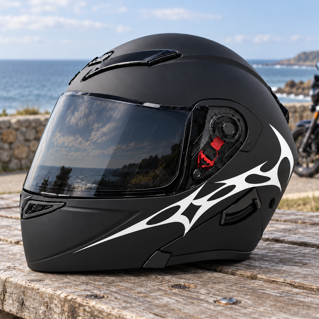 Tribal 02 Helmet Sticker Set — approved helmet-only lifestyle photograph