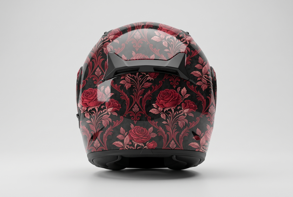 Rose Pattern Helmet Wrap, back view